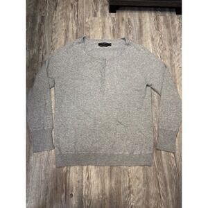 GALERIES LAFAYETTE Women's Gray Henley Long Sleeve Cashmere Sweater  Size M